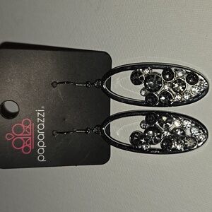 Paparazzi Black and Silver Sparkling Earrings